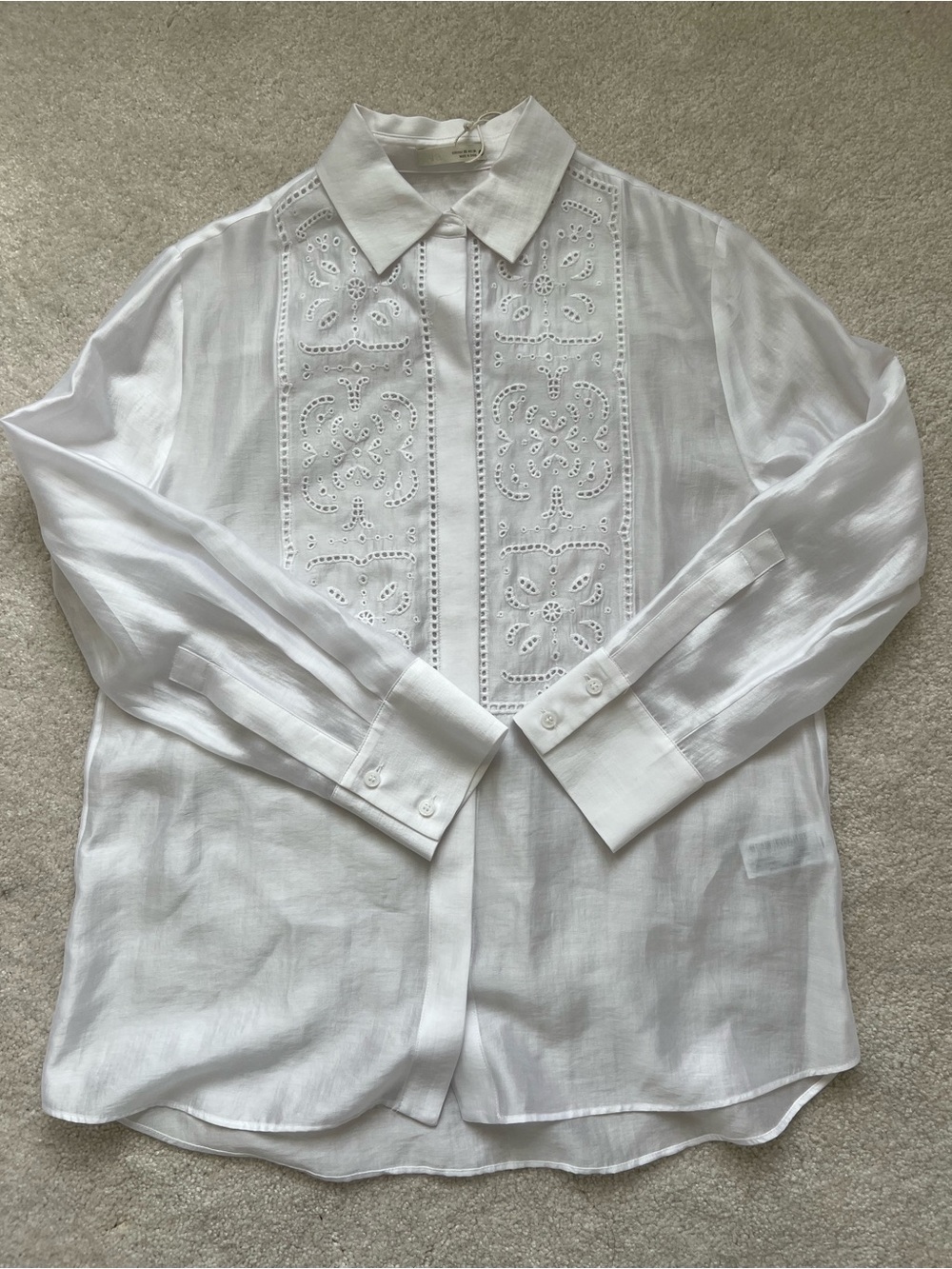 Zara White Embroidered Button-Down Shirt